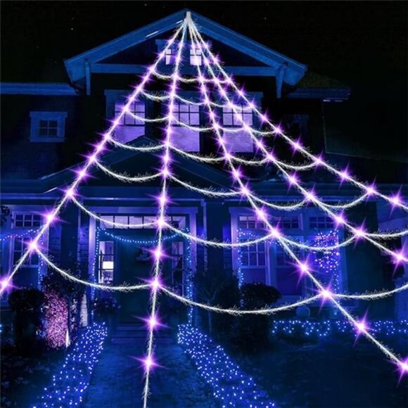 16 Ft Spider Web Lights, Super-Realistic Giant Cobweb Purple Lights - Picture 7 of 7